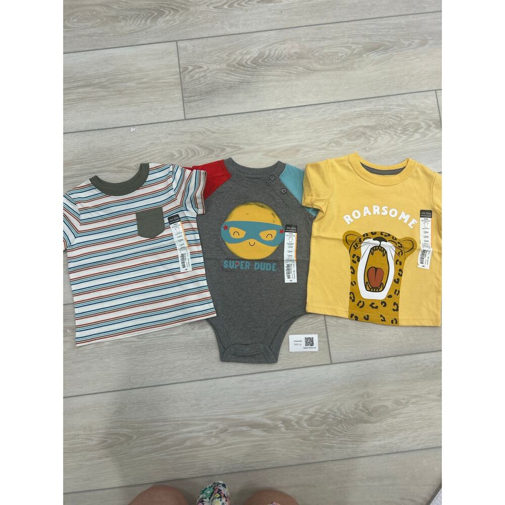 Okie Dokie Baby Boy Tee & Onesie Set 12M Super Dude Roarsome